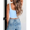 Zeagoo Women’s Square Neck Crop Tops Cute Double Layer Casual Slim Tank(Light Blue)