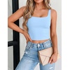 Zeagoo Women’s Square Neck Crop Tops Cute Double Layer Casual Slim Tank(Light Blue)