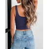 Zeagoo Women’s Square Neck Crop Tops Cute Double Layer Casual Slim Tank(Navy Blue)