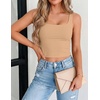 Zeagoo Women’s Square Neck Crop Tops Cute Double Layer Casual Slim Tank(Nude)