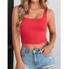 Zeagoo Women’s Square Neck Crop Tops Cute Double Layer Casual Slim Tank(Red)