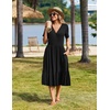 Zeagoo Womens Summer Casual Dresses Short Sleeve Midi Warp V-Neck Floral Dress with Pockets Tiered Flowy A Line Sundress(Black)