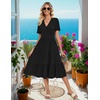 Zeagoo Womens Summer Casual Dresses Short Sleeve Midi Warp V-Neck Floral Dress with Pockets Tiered Flowy A Line Sundress(Black)