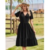 Zeagoo Womens Summer Casual Dresses Short Sleeve Midi Warp V-Neck Floral Dress with Pockets Tiered Flowy A Line Sundress(Black)