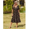 Zeagoo Womens Summer Casual Dresses Short Sleeve Midi Warp V-Neck Floral Dress with Pockets Tiered Flowy A Line Sundress(Black Orange Floral)