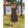Zeagoo Womens Summer Casual Dresses Short Sleeve Midi Warp V-Neck Floral Dress with Pockets Tiered Flowy A Line Sundress(Black Orange Floral)