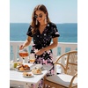 Zeagoo Womens Summer Casual Dresses Short Sleeve Midi Warp V-Neck Floral Dress with Pockets Tiered Flowy A Line Sundress(Black Pink Floral)