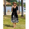 Zeagoo Womens Summer Casual Dresses Short Sleeve Midi Warp V-Neck Floral Dress with Pockets Tiered Flowy A Line Sundress(Black White Floral)