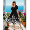 Zeagoo Womens Summer Casual Dresses Short Sleeve Midi Warp V-Neck Floral Dress with Pockets Tiered Flowy A Line Sundress(Black White Floral)