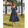 Zeagoo Womens Summer Casual Dresses Short Sleeve Midi Warp V-Neck Floral Dress with Pockets Tiered Flowy A Line Sundress(Blue Floral)