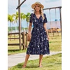 Zeagoo Womens Summer Casual Dresses Short Sleeve Midi Warp V-Neck Floral Dress with Pockets Tiered Flowy A Line Sundress(Blue Floral)