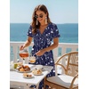 Zeagoo Womens Summer Casual Dresses Short Sleeve Midi Warp V-Neck Floral Dress with Pockets Tiered Flowy A Line Sundress(Blue Floral)