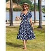 Zeagoo Womens Summer Casual Dresses Short Sleeve Midi Warp V-Neck Floral Dress with Pockets Tiered Flowy A Line Sundress(Blue White Floral)