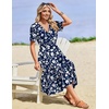 Zeagoo Womens Summer Casual Dresses Short Sleeve Midi Warp V-Neck Floral Dress with Pockets Tiered Flowy A Line Sundress(Blue White Floral)