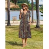 Zeagoo Womens Summer Casual Dresses Short Sleeve Midi Warp V-Neck Floral Dress with Pockets Tiered Flowy A Line Sundress(Bohemian Orange)