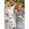 Zeagoo Womens Summer Casual Dresses Short Sleeve Midi Warp V-Neck Floral Dress with Pockets Tiered Flowy A Line Sundress(Green Floral)
