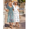 Zeagoo Womens Summer Casual Dresses Short Sleeve Midi Warp V-Neck Floral Dress with Pockets Tiered Flowy A Line Sundress(Green Floral)