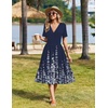 Zeagoo Womens Summer Casual Dresses Short Sleeve Midi Warp V-Neck Floral Dress with Pockets Tiered Flowy A Line Sundress(Navy Blue Floral)