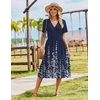 Zeagoo Womens Summer Casual Dresses Short Sleeve Midi Warp V-Neck Floral Dress with Pockets Tiered Flowy A Line Sundress(Navy Blue Floral)