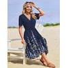 Zeagoo Womens Summer Casual Dresses Short Sleeve Midi Warp V-Neck Floral Dress with Pockets Tiered Flowy A Line Sundress(Navy Blue Floral)