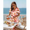 Zeagoo Womens Summer Casual Dresses Short Sleeve Midi Warp V-Neck Floral Dress with Pockets Tiered Flowy A Line Sundress(Pink Floral)