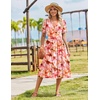 Zeagoo Womens Summer Casual Dresses Short Sleeve Midi Warp V-Neck Floral Dress with Pockets Tiered Flowy A Line Sundress(Pink Floral)
