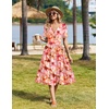 Zeagoo Womens Summer Casual Dresses Short Sleeve Midi Warp V-Neck Floral Dress with Pockets Tiered Flowy A Line Sundress(Pink Floral)