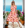 Zeagoo Womens Summer Casual Dresses Short Sleeve Midi Warp V-Neck Floral Dress with Pockets Tiered Flowy A Line Sundress(Pink Floral)