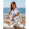 Zeagoo Womens Summer Casual Dresses Short Sleeve Midi Warp V-Neck Floral Dress with Pockets Tiered Flowy A Line Sundress(Purple Floral)