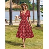 Zeagoo Womens Summer Casual Dresses Short Sleeve Midi Warp V-Neck Floral Dress with Pockets Tiered Flowy A Line Sundress(Red Floral)