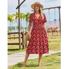 Zeagoo Womens Summer Casual Dresses Short Sleeve Midi Warp V-Neck Floral Dress with Pockets Tiered Flowy A Line Sundress(Red Floral)