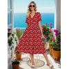 Zeagoo Womens Summer Casual Dresses Short Sleeve Midi Warp V-Neck Floral Dress with Pockets Tiered Flowy A Line Sundress(Red Floral)