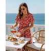Zeagoo Womens Summer Casual Dresses Short Sleeve Midi Warp V-Neck Floral Dress with Pockets Tiered Flowy A Line Sundress(Red Floral)