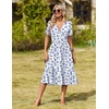 Zeagoo Womens Summer Casual Dresses Short Sleeve Midi Warp V-Neck Floral Dress with Pockets Tiered Flowy A Line Sundress(White Blue Floral)