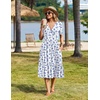 Zeagoo Womens Summer Casual Dresses Short Sleeve Midi Warp V-Neck Floral Dress with Pockets Tiered Flowy A Line Sundress(White Blue Floral)