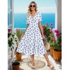Zeagoo Womens Summer Casual Dresses Short Sleeve Midi Warp V-Neck Floral Dress with Pockets Tiered Flowy A Line Sundress(White Blue Floral)