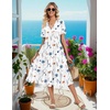Zeagoo Womens Summer Casual Dresses Short Sleeve Midi Warp V-Neck Floral Dress with Pockets Tiered Flowy A Line Sundress(White Floral)