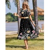 Zeagoo Womens Summer Dresses 2026 Casual Midi Dress Flowy Sundress Ruffle Short Sleeve Tiered Dresses A Line Boho Dress(Black Floral)