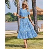 Zeagoo Womens Summer Dresses 2026 Casual Midi Dress Flowy Sundress Ruffle Short Sleeve Tiered Dresses A Line Boho Dress(Blue Floral)