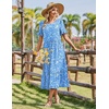 Zeagoo Womens Summer Dresses 2026 Casual Midi Dress Flowy Sundress Ruffle Short Sleeve Tiered Dresses A Line Boho Dress(Blue Floral)