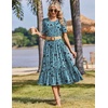 Zeagoo Womens Summer Dresses 2026 Casual Midi Dress Flowy Sundress Ruffle Short Sleeve Tiered Dresses A Line Boho Dress(Blue Green Floral)