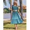 Zeagoo Womens Summer Dresses 2026 Casual Midi Dress Flowy Sundress Ruffle Short Sleeve Tiered Dresses A Line Boho Dress(Blue Green Printed)