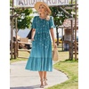 Zeagoo Womens Summer Dresses 2026 Casual Midi Dress Flowy Sundress Ruffle Short Sleeve Tiered Dresses A Line Boho Dress(Blue Green Printed)