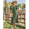 Zeagoo Womens Summer Dresses 2026 Casual Midi Dress Flowy Sundress Ruffle Short Sleeve Tiered Dresses A Line Boho Dress(Green Floral)