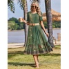 Zeagoo Womens Summer Dresses 2026 Casual Midi Dress Flowy Sundress Ruffle Short Sleeve Tiered Dresses A Line Boho Dress(Green Floral)