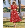 Zeagoo Womens Summer Dresses 2026 Casual Midi Dress Flowy Sundress Ruffle Short Sleeve Tiered Dresses A Line Boho Dress(Red Floral)