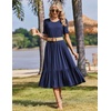 Zeagoo Womens Summer Dresses 2026 Casual Midi Dress Flowy Sundress Ruffle Short Sleeve Tiered Dresses A Line Boho Dress(Solid Navy)