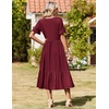 Zeagoo Womens Summer Dresses 2026 Casual Midi Dress Flowy Sundress Ruffle Short Sleeve Tiered Dresses A Line Boho Dress(Wine Red)