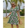 Zeagoo Womens Summer Dresses Wrap V Neck Dress Floral A-Line Ruffle Sleeve Casual Sundress with Pockets 2026(Green-pink)