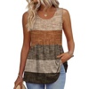 Zeagoo Womens Summer Sleeveless Tank Tops Crew Neck Babydoll Casual Tops(Brown Textured Colorblock)